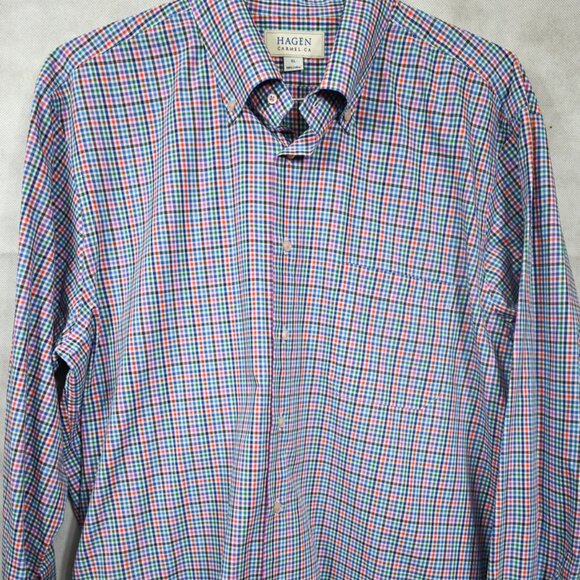 GORGEOUS Hagen Carmel Multicolor Small Check Cotton Man's Shirt XL 17.5x36 - Picture 4 of 4